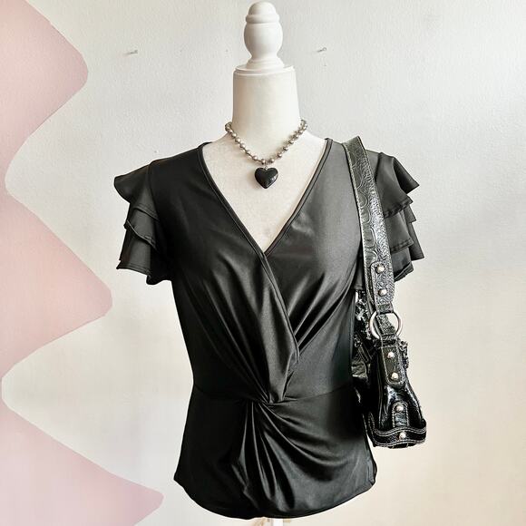 Vintage Black Ruffle Top, Goth Whimsigoth Grunge Indie Sleaze Small - Picture 1 of 5
